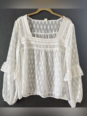 Crochet Lace Boho Peasant Blouse Top Ruffle Cottagecore Ethereal Fairy M READ